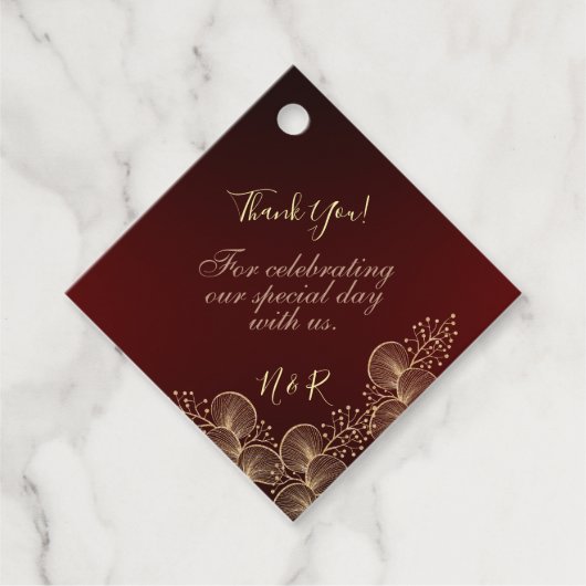 Burgundy & Gilded Floral Elegant Wedding フェイバータグ (正面)