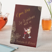 Burgundy & Gilded Floral Elegant Wedding Open Bar 台座サイン (インサイチュ)