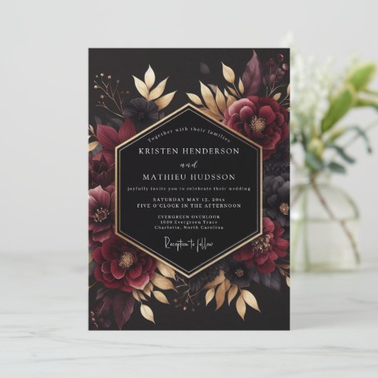 Burgundy Gilded Noir Wedding 招待状 (スタンド正面)