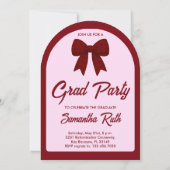 Burgundy Gingham Bow Arch Photo Graduation Party 招待状 (裏面)