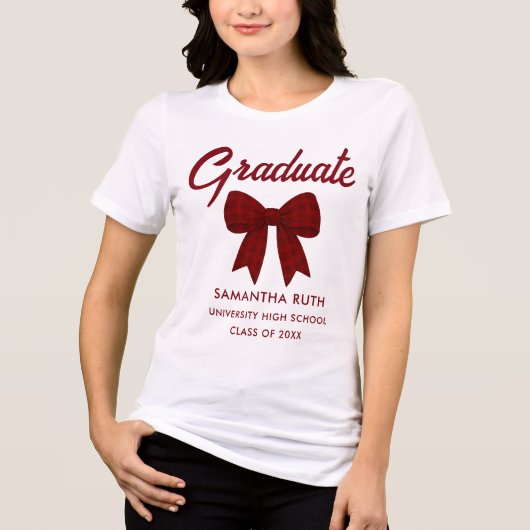 Burgundy Gingham Bow Graduation トライブレンドＴシャツ (正面)