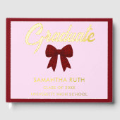 Burgundy Gingham Bow Graduation Party ゲストブック (正面)