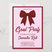 Burgundy Gingham Bow Graduation Party 招待状 (正面)