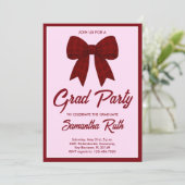 Burgundy Gingham Bow Graduation Party 招待状 (スタンド正面)