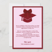 Burgundy Gingham Bow Photo Graduation Announcement 案内状 (裏面)