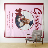 Burgundy Gingham Bow Photo Graduation Backdrop タペストリー (インサイチュ(横))