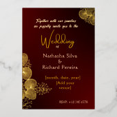 Burgundy & Glided Floral Elegant Wedding  箔招待状 (正面)