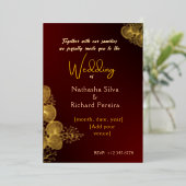 Burgundy & Glided Floral Elegant Wedding  箔招待状 (立ち正面)