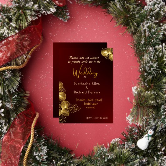 Burgundy & Glided Floral Elegant Wedding  箔招待状 (インサイチュ)