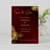 Burgundy & Glided Floral Elegant Wedding  箔招待状 (立ち正面)