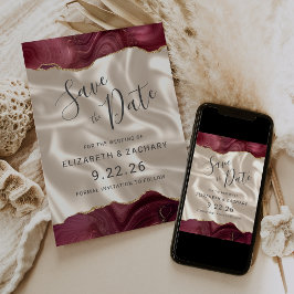 Burgundy Gold Agate Ivory Silk Save the Date セーブザデート