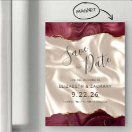 Burgundy Gold Agate Ivory Silk Save the Date マグネット招待状