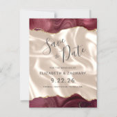 Burgundy Gold Agate Ivory Silk Save the Date マグネット招待状 (正面)