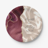 Burgundy Gold Agate Ivory Silk Wedding ペーパープレート (正面)