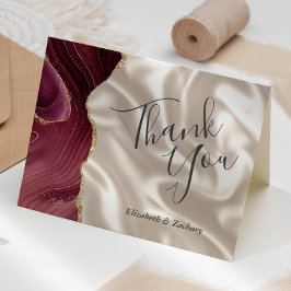 Burgundy Gold Agate Ivory Silk Wedding Thank You カード