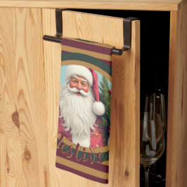 Burgundy gold and dark green キッチンタオル