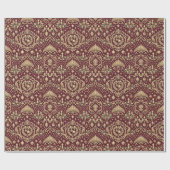 Burgundy Gold Baroque Christmas Ornament Pattern ラッピングペーパー (フラット)