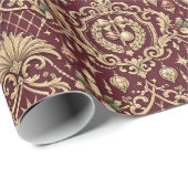 Burgundy Gold Baroque Christmas Ornament Pattern ラッピングペーパー (ロールコーナー)