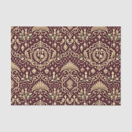 Burgundy Gold Baroque Christmas Ornament Pattern 薄葉紙 (正面)