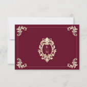 Burgundy Gold Baroque QR Code Wedding 出欠カード (裏面)