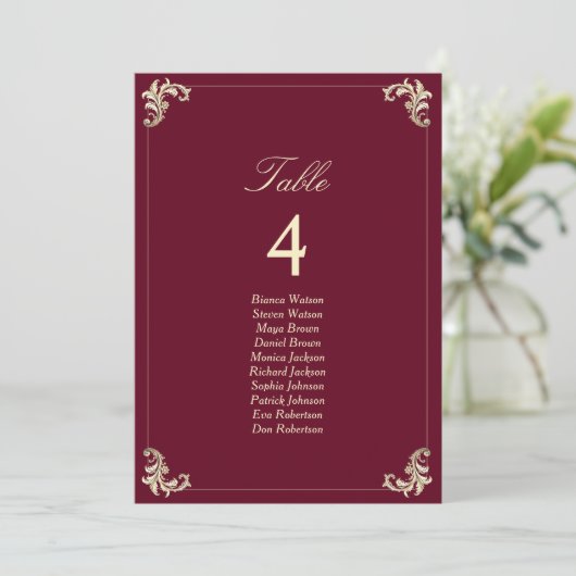 Burgundy Gold Baroque Wedding Seating Chart (スタンド正面)