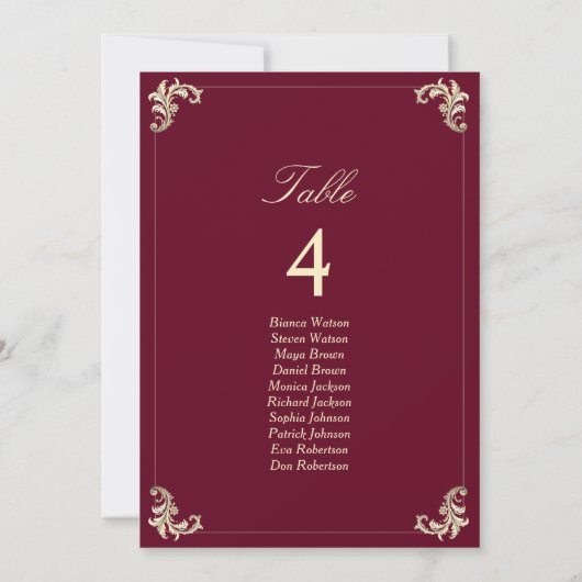Burgundy Gold Baroque Wedding Seating Chart (裏面)
