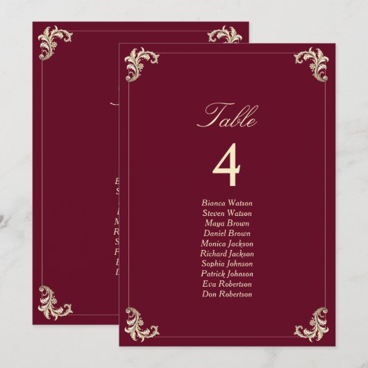 Burgundy Gold Baroque Wedding Seating Chart (正面/裏面)