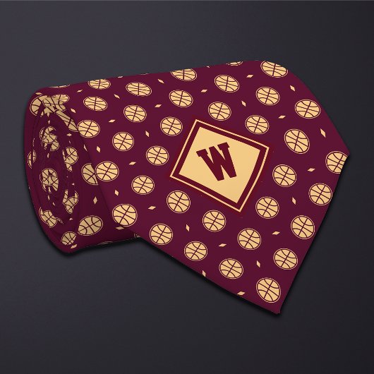 Burgundy Gold Basketball Icon Necktie ネクタイ