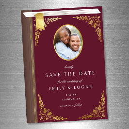 Burgundy Gold Book Wedding Save The Date Card マグネット招待状