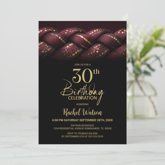 Burgundy Gold Braid 30th Birthday Party 招待状 (スタンド正面)