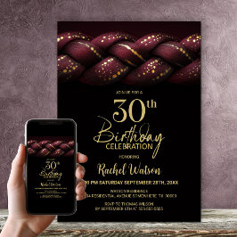 Burgundy Gold Braid 30th Birthday Party 招待状