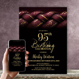 Burgundy Gold Braid 95th Birthday Party 招待状