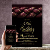 Burgundy Gold Braid Any Age Birthday Party 招待状