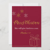 Burgundy & Gold Christian Christmas Card Matt 1:21 シーズンカード (正面)