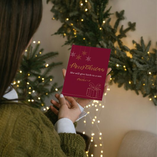 Burgundy & Gold Christian Christmas Card Matt 1:21 シーズンカード