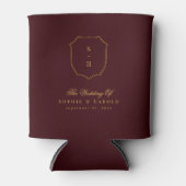 Burgundy & Gold Crest Monogram Wedding Favor 缶クーラー (正面)