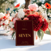Burgundy Gold Crest Monogram Wedding Table Number 招待状