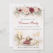 Burgundy Gold Dinner Party Invitation 招待状 (正面)