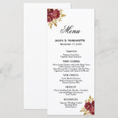 Burgundy Gold Elegant Florals Modern Simple メニュー (正面/裏面)