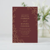 Burgundy Gold Elegant Minimalist QR Code Wedding 招待状 (スタンド正面)