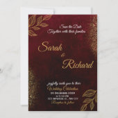 Burgundy Gold Elegant Wedding Invitation 招待状 (正面)