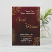 Burgundy Gold Elegant Wedding Invitation 招待状 (スタンド正面)