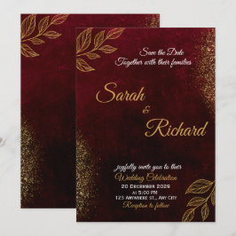 Burgundy Gold Elegant Wedding Invitation 招待状