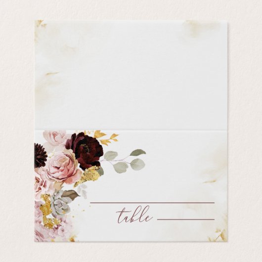 Burgundy gold fall wedding place cards (外部フラット)