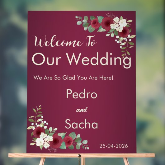 Burgundy Gold Fall Winter Garden Wedding Acrylic  アクリルサイン (ニュートラル)