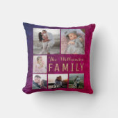 Burgundy Gold Family Photo Collage Throw Pillow クッション (正面)