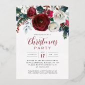 Burgundy Gold Festive Foliage Christmas Party  箔招待状 (正面)