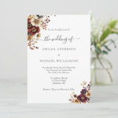 Burgundy Gold Floral Botanical Elegant Wedding 招待状 (スタンド正面)