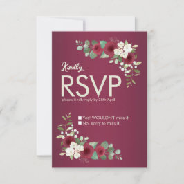 Burgundy Gold Floral Fall Winter Garden Wedding  出欠カード