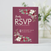 Burgundy Gold Floral Fall Winter Garden Wedding  出欠カード (スタンド正面)